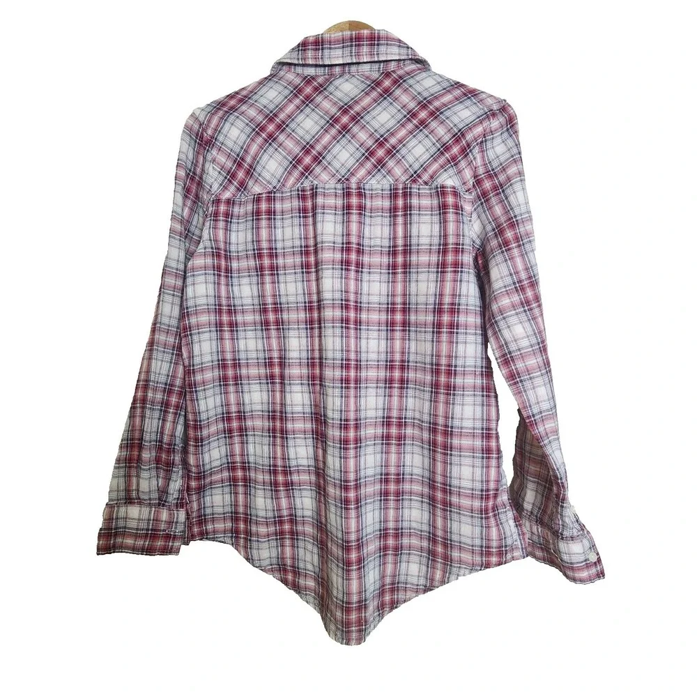 Aeropostale Shirt Womens Small Long Sleeve Red Plaid Checkered Soft Pocket - Picture 2 of 7